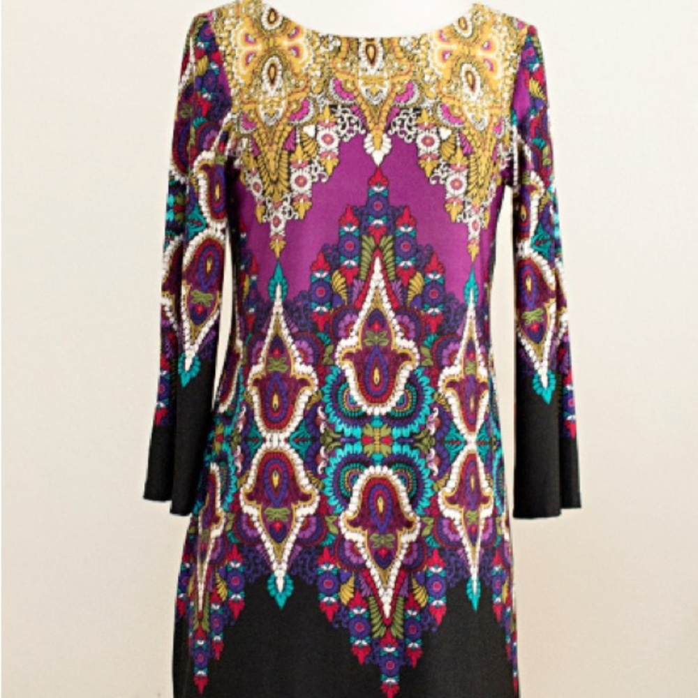 Sunny Leigh Paisley Dress with Gold Sequin Hem S